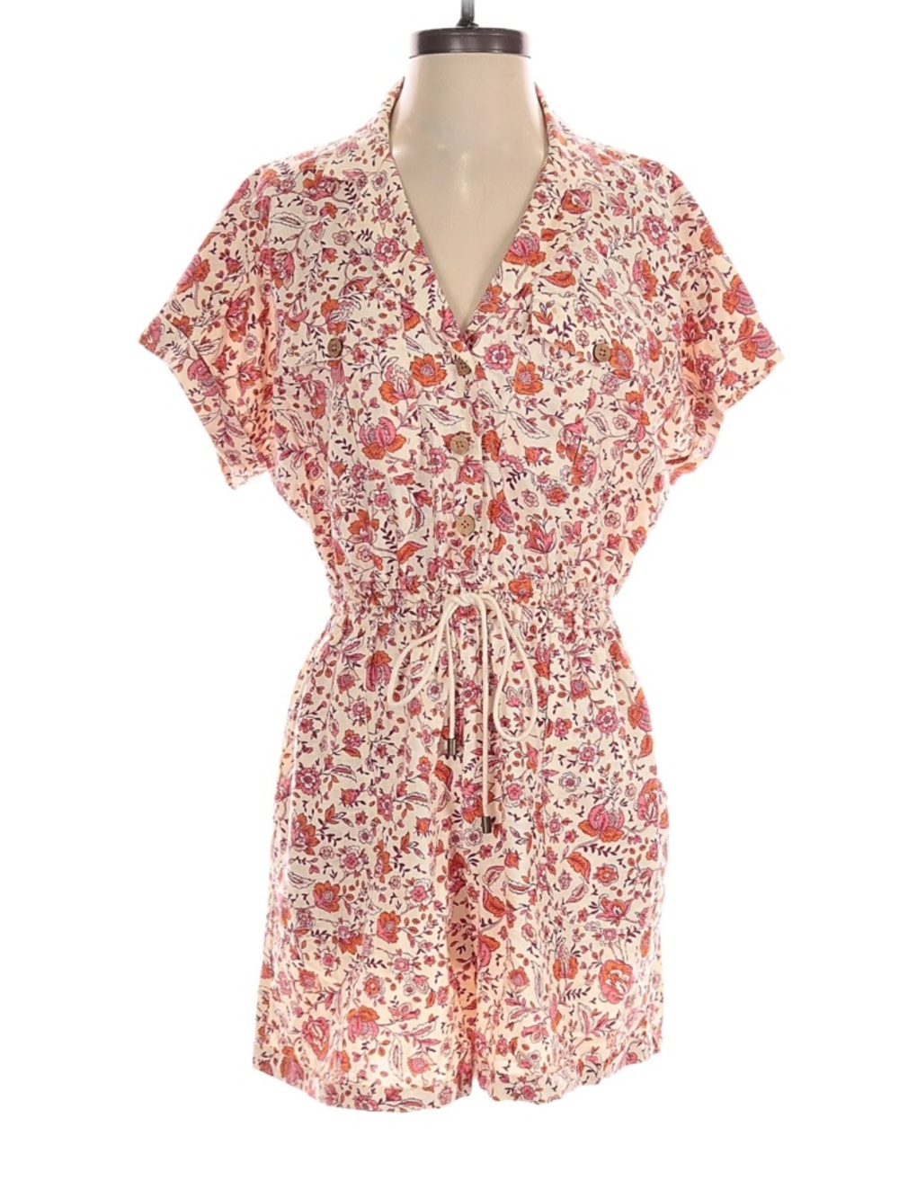 Floral Print Romper with Drawstring Waist​​​